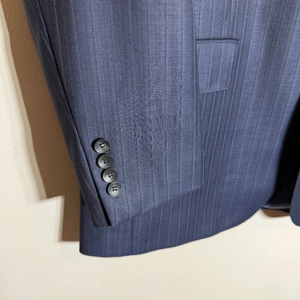 Hart Schaffner Marx Pinstripe Wool Sport Coat Dinner Jacket Blazer Men 44L Navy